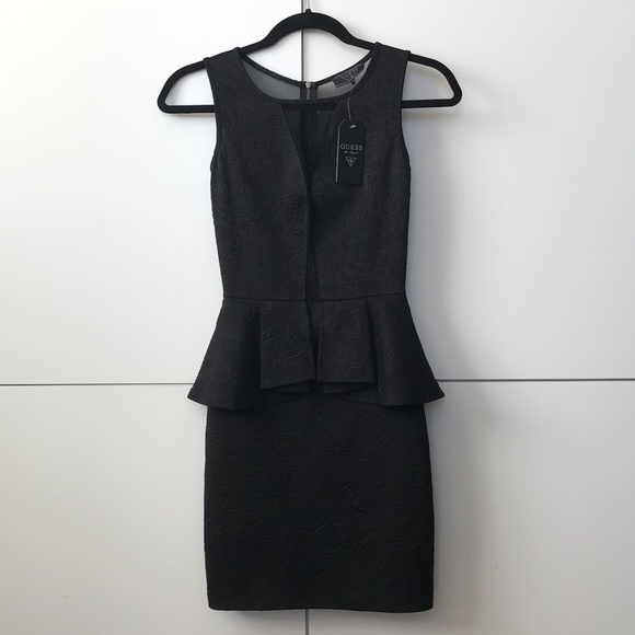 Guess Mesh Black Peplum Dress - Picture 2 of 9